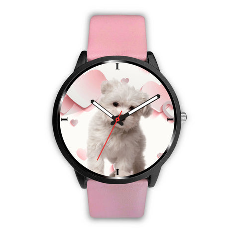 Lovely Maltese Puppy On Pink Print Wrist Watch