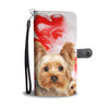 Yorkshire Terrier On Red Heart Print Wallet Case