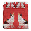 Japanese Bobtail Cat Print On Red Bedding Set