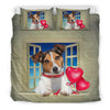 Jack Russell Terrier on window with love Print Bedding Sets