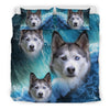 Siberian Husky With Ocean Print Bedding Set