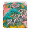 Blue Threaded Macaw Parrot Print Bedding Set