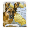 [AI Generated] German Shepherd with a bowl from california Bedding Set
