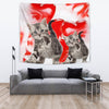 American Shorthair Cat On Red Print Tapestry