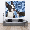 Boston Terrier On Blue Print Tapestry
