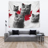 British Shorthair Cat On White Print Tapestry