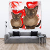 Burmese Cat On Red Print Tapestry