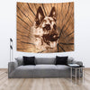 German Shepherd On Wooden Print Tapestry