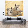 Norwegian Elkhound On Yellow Print Tapestry