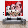 Old English Sheepdog On Red Print Tapestry