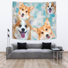 Pembroke Welsh Corgi On Blue Pattern Print Tapestry