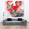 Russian Blue Cat On Red Print Tapestry