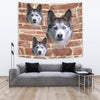 Siberian Husky On Wall Print Tapestry