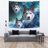 Siberian Husky On Ocean Print Tapestry