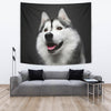 Siberian Husky On Black Print Tapestry