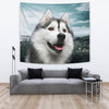 Laughing Siberian Husky Print Tapestry