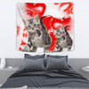 American Shorthair Cat On Red Print Tapestry