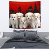 Bichon Frise Puppies On Red Print Tapestry