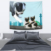 Boston Terrier With Puppies Print Tapestry