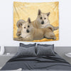 Norwegian Elkhound On Yellow Print Tapestry