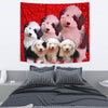 Old English Sheepdog On Red Print Tapestry