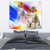 Cute Siberian Cat With Red Glasses Print Tapestry