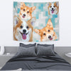 Pembroke Welsh Corgi On Blue Pattern Print Tapestry