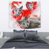 Russian Blue Cat On Red Print Tapestry