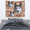 Siberian Husky On Wall Print Tapestry