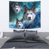 Siberian Husky On Ocean Print Tapestry