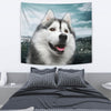 Laughing Siberian Husky Print Tapestry