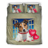 Jack Russell Terrier on window with love Print Bedding Sets