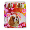 Cute Cavalier King Charles Spaniel Dog Floral Print Bedding Sets