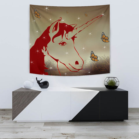 Amazing Red Unicorn Print Tapestry