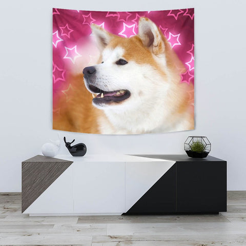 Akita Dog On Pink Print Tapestry