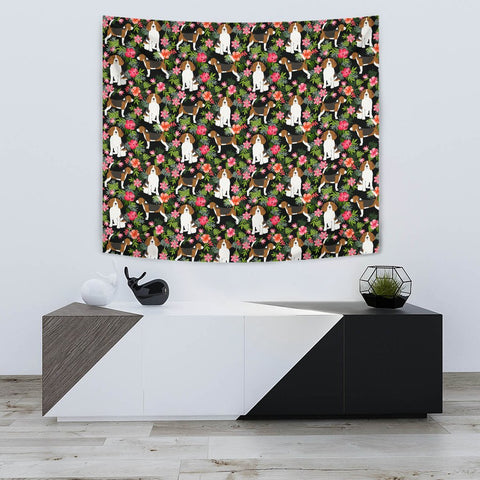 Beagle Dog Floral Print Tapestry