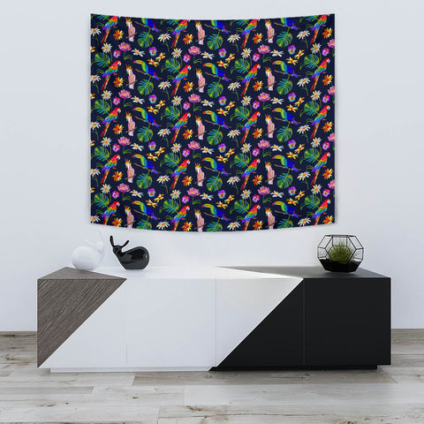 Lovely Parrot Floral Print Tapestry