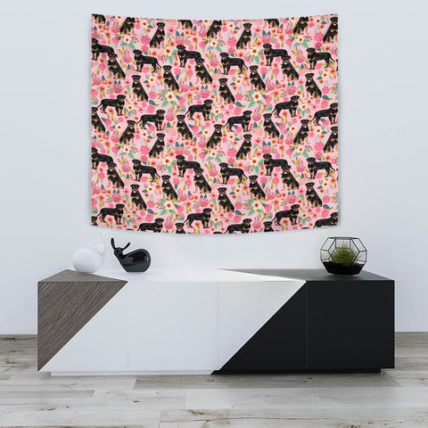 Rottweiler Dog Floral Print Tapestry