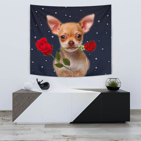 Chihuahua With Rose Print Tapestry