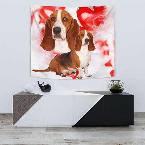 Basset Hound On Red Print Tapestry