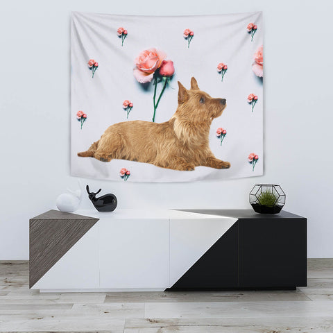 Australian Terrier With Rose Print Tapestry