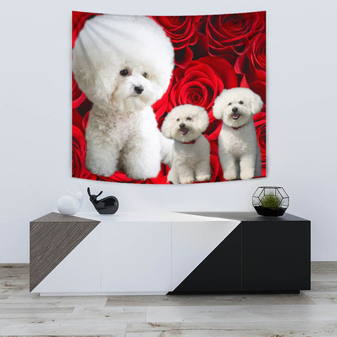 Bichon Frise On Rose Print Tapestry