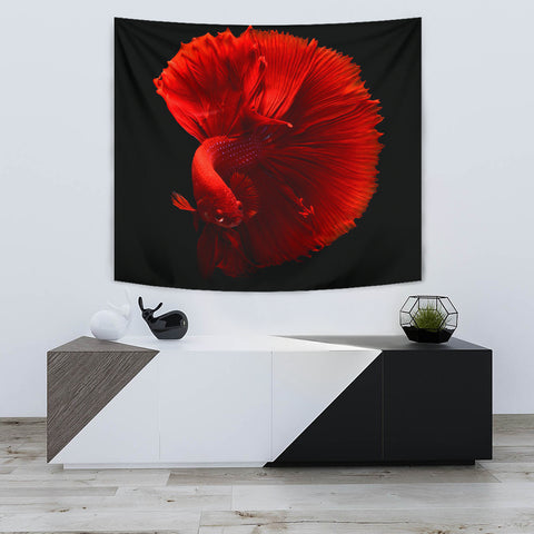 Red Siamese Fighting Fish (Betta Fish) Print Tapestry