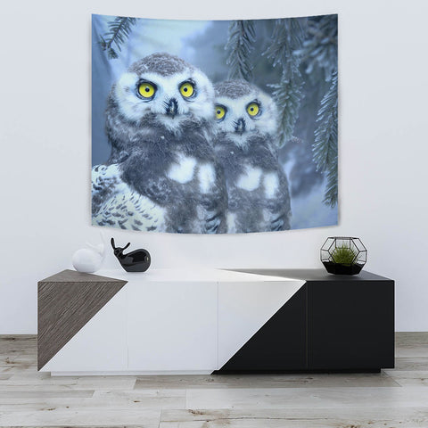 Snow Owl Bird Print Tapestry