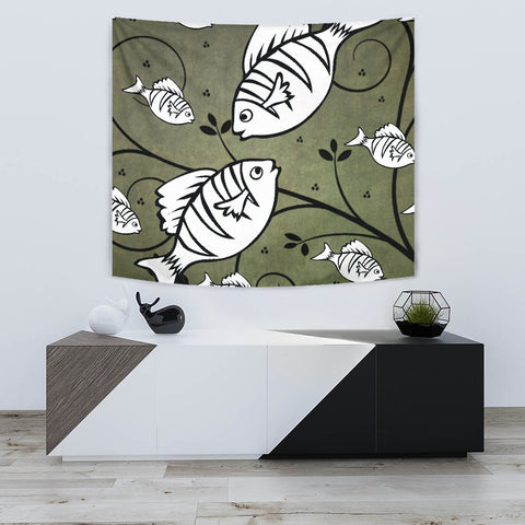 White Fish Print Tapestry