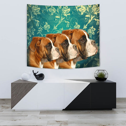 Boxer Dog On Blue Print Tapestry