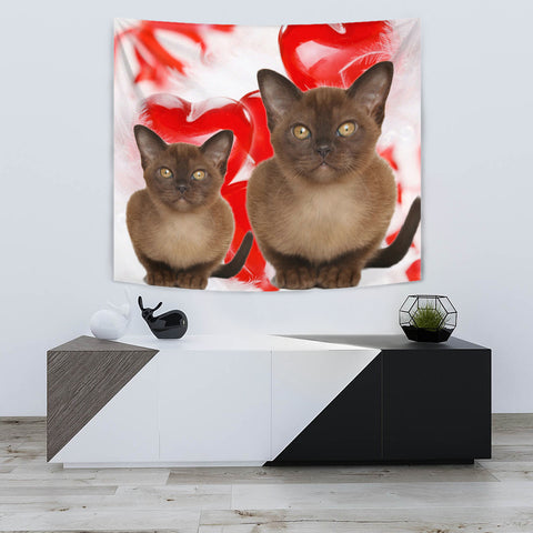 Burmese Cat On Red Print Tapestry