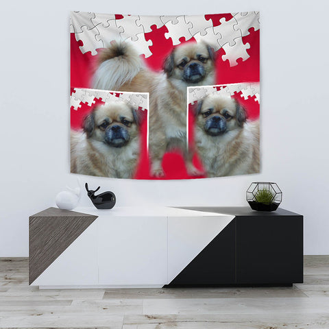 Tibetan Spaniel Print On Red Tapestry