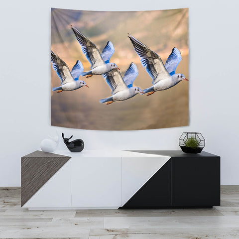 Flying Seagulls Bird Print Tapestry