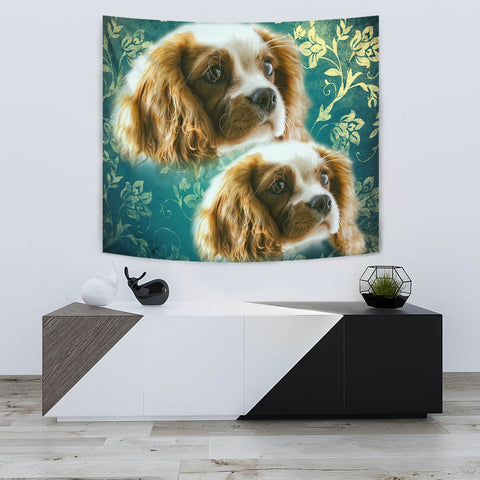 Cavalier King Charles Spaniel On Blue Print Tapestry